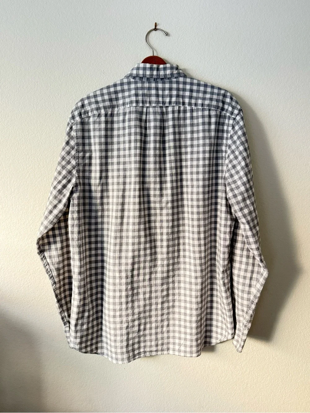 J. Crew Gray and White Gingham Button-Down Shirt, Size L